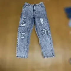 ダメージデニムパンツ グレー ストレート
