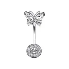 14G へそピアス ボディピアス シルバー キラキラ バタフライ アクセサリー