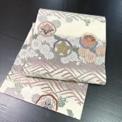 正絹 袋帯 刺繍 花紋様 No 2166