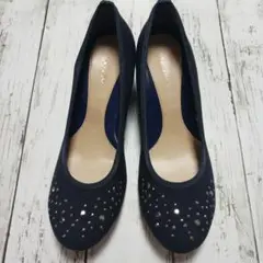 極美品☆ velikoko ネイビー ストーン付きパンプス26㎝