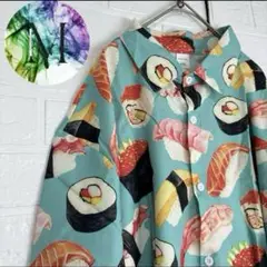 新品　未使用　寿司　アロハ　シャツ　メンズ　総柄　魚　巻き寿司　オープンカラー