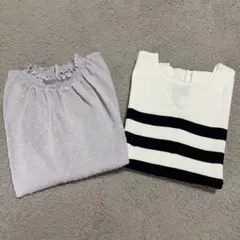 美品✨レディース　夏物トップス 2枚セット (グレー/ボーダー)