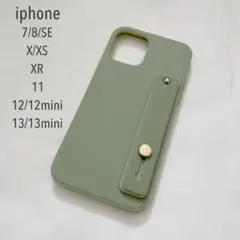 iphone12 新品 バンド付ケース 落下防止 ⑦ビーンズグリーン