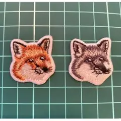 キツネ 色違い2枚セット 刺繍 アイロンワッペン 狐 FOX kitsune