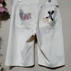 68.美品　ミエコ　ウエサコ　白✕スパンコール　ショートパンツ　刺繍