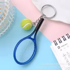 319訳あり青　ブルー　テニスラケット　キーホルダー　記念品　卒団　硬式テニス