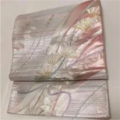 正絹 袋帯 六通 扇にリボン ジュエリーのようの煌めき