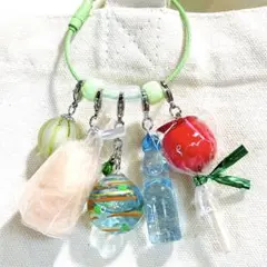 4 お祭りにぎやかジャラジャラキーホルダー　瓶ラムネとわたがし