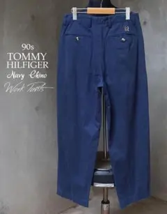 90s TOMMY HILFIGER ネイビー 2タック チノパン ワークパンツ