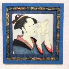 和紙アート-浮世絵歌麿美人画　創作和紙額縁壁飾り 20cm×20cm