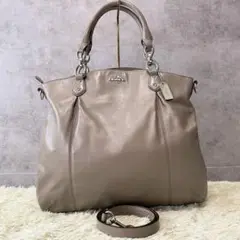極美品✨ コーチ coach 2way トートバッグ チャーム付き グレージュ