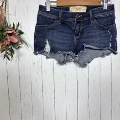ホリスター　ダメージデニムショートパンツ　【XXS】W25　ブルー　ローライズ