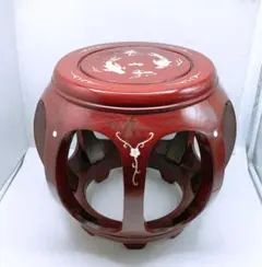 中国美術工芸 黒漆 手描き 螺鈿細工 スツール 椅子 高卓 花台 飾