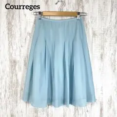 美品 Courreges クレージュ 刺繍 ストライプ タック フレアスカート