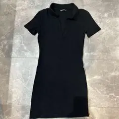 ZARA 半袖ミニワンピース スキッパー リブ ミニ丈 ポロシャツ