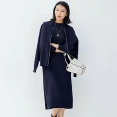 美品 23区 ヴィスコースストレッチ ニットブルゾン 近年 ジャケット 紺 44