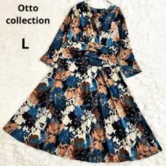 オットコレクション カシュクール フレアワンピース 花柄 Aライン ストレッチ