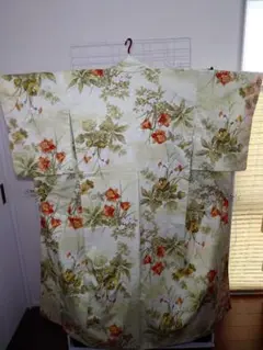 美品　洗える着物　小紋　袷　草柄　花柄