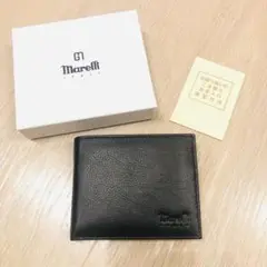 【美品】Marelli マレリー ブラック 二つ折り財布 箱 取扱説明書つき