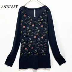 【アンティパスト】 長袖トップス M Ｖネック ブラック 前柄