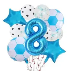 ㉕ サッカー 水色 8歳 お誕生日 バルーン 風船飾り 13点セット