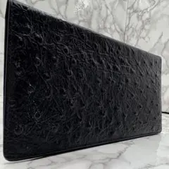【美品】クリスチャンディオール 札入れ オーストリッチ 型押しレザー ブラック