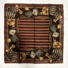 FENDI フェンディ 大判ハンカチ バッグ柄 チェーン ストライプ 56×56