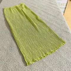 ストレッチ性♠︎シーイン♠︎ロングタイトスカート【M】黄緑　ウェーブ生地　ゴムフリル