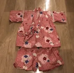 福ちゃん専用　ピンク 花柄 猫デザイン 甚平 90cm