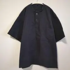 コットン100%　メンズ　半袖シャツ　黒　ハーフボタン　S〜M シンプル　被り