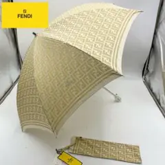 美品 FENDI 折りたたみ傘 日傘 UVカット ズッカ柄 総柄 ロゴ ベージュ