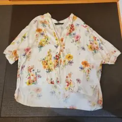 ZARA BASIC フラワープリント 五分袖シャツ