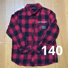 UP-TO-DATE 赤黒チェック 長袖シャツ 140