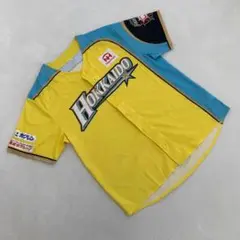 北海道日本ハムファイターズ 黄色 水色 野球シャツ 刺繍 スポンサー 半袖 F