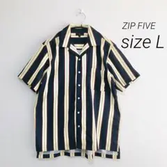 ZIP FIVE メンズ ストライプ オープンカラーシャツ L ジップファイブ