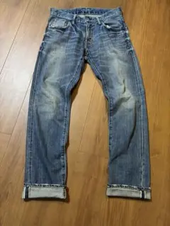 JAPAN製 セルビッジ ダメージデニムジーンズ ストレート 30インチ