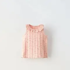 【新品未使用品】ZARA オープンニットフラワーTシャツ フリル ピンク