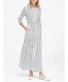 BANANA REPUBLIC　ストライプ 8分袖　ロングワンピース リボン付
