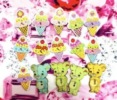 レトロデザイン♡木のボタン♡デコパーツとして♡ウッドボタン♡まとめ売り♡アイス