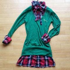 チェックワンピース　2way ワンピース　シャツワンピ　ワンピ　　シャツ　M