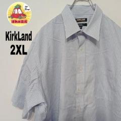 USA古着 KIRK LAND　半袖ボタンシャツ2XL　ライトブルーホワイト