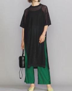 美品 BEAUTY&YOUTH レーヨンブレンド メッシュ Tシャツワンピース
