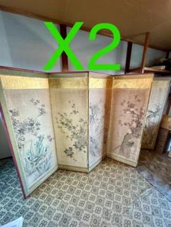 江戸後期 ~ 明治初期 六曲屏風 二点セット 鳥花図 美品
