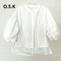 O.S.K ボリューム袖ノーカラーブラウス　シャツ 半袖 白ホワイト　体型カバー