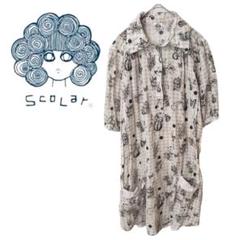 スカラー 総柄 チュニックワンピース うさぎ 蝶 コットン100