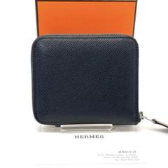 極美品◆HERMES アザップコンパクト シルクイン ネイビー 小銭入れ A刻印