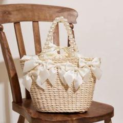 Maison de FLEUR パールハンドルメイズリボンカゴバッグ - メルカリ