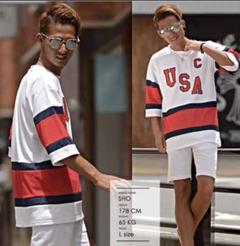 ★カラーホワイト★USAビッグシルエットTシャツ ストリート好き☆スポーツMIX