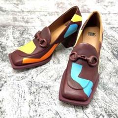 極美品✨ カンペール ツインズ パンプス 37 スクエア 太ヒール ブラウン