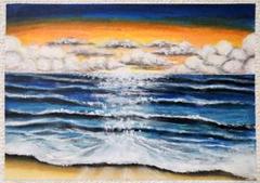 海　パステル画　風景画　海の絵　アート　絵画　インテリア　海アート　空の絵　原画のサムネイル